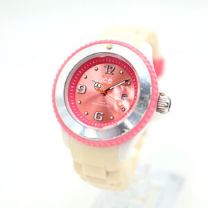 Ice Watch Women's Diver 36mm Pink Date Dial White Silicone Strap w New Battery
